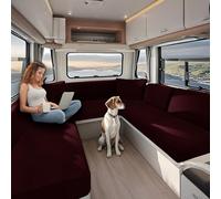 KYJSW High Stretch Caravan Couch Seat Cover Backrest Cover Double Non-Slip RV Dinette Cushion Covers With Elasticated And Tie-Down Straps (Wine red,W 135-165 cm, D 65-95 cm)