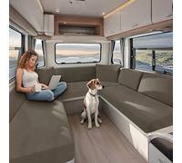 KYJSW High Stretch Caravan Couch Seat Cover Backrest Cover Double Non-Slip RV Dinette Cushion Covers With Elasticated And Tie-Down Straps (Khaki,W 230-280 cm, D 50-70 cm)