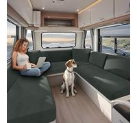 KYJSW High Stretch Caravan Couch Seat Cover Backrest Cover Double Non-Slip RV Dinette Cushion Covers With Elasticated And Tie-Down Straps (Grey green,W 135-165 cm, D 65-95 cm)