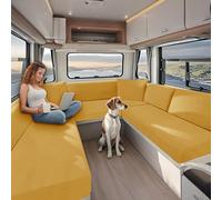KYJSW High Stretch Caravan Couch Seat Cover Backrest Cover Double Non-Slip RV Dinette Cushion Covers With Elasticated And Tie-Down Straps (Yellow,W 100-130 cm, D 30-50 cm)