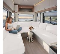 KYJSW High Stretch Caravan Couch Seat Cover Backrest Cover Double Non-Slip RV Dinette Cushion Covers With Elasticated And Tie-Down Straps (White,W 60-90 cm, D 30-50 cm)