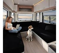 KYJSW High Stretch Caravan Couch Seat Cover Backrest Cover Double Non-Slip RV Dinette Cushion Covers With Elasticated And Tie-Down Straps (Black,W 100-125 cm, D 50-70 cm)