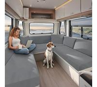 KYJSW High Stretch Caravan Couch Seat Cover Backrest Cover Double Non-Slip RV Dinette Cushion Covers With Elasticated And Tie-Down Straps (Light gray,W 100-125 cm, D 50-70 cm)