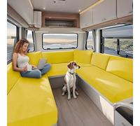 KYJSW High Stretch Caravan Couch Seat Cover Backrest Cover Double Non-Slip RV Dinette Cushion Covers With Elasticated And Tie-Down Straps (Lemon,W 65-95 cm, D 65-95 cm)