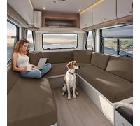 KYJSW High Stretch Caravan Couch Seat Cover Backrest Cover Double Non-Slip RV Dinette Cushion Covers With Elasticated And Tie-Down Straps (Camel,W 95-135 cm, D 65-95 cm)