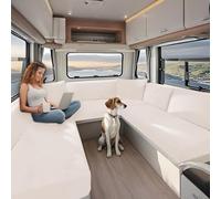 KYJSW High Stretch Caravan Couch Seat Cover Backrest Cover Double Non-Slip RV Dinette Cushion Covers With Elasticated And Tie-Down Straps (Ivory,W 95-135 cm, D 65-95 cm)