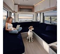 KYJSW High Stretch Caravan Couch Seat Cover Backrest Cover Double Non-Slip RV Dinette Cushion Covers With Elasticated And Tie-Down Straps (Navy blue,W 100-125 cm, D 50-70 cm)