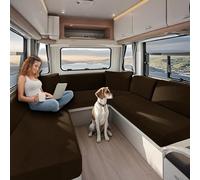 KYJSW High Stretch Caravan Couch Seat Cover Backrest Cover Double Non-Slip RV Dinette Cushion Covers With Elasticated And Tie-Down Straps (Brown,W 100-130 cm, D 30-50 cm)