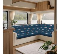 KYJSW Printed Sofa Seat Cushion Cover, Stretch Non Slip RV Dinette Cushion Covers With 2 Straps, For Couch/Caravan/Camper/Car/Bench (Blue-fish,W 50-63cm, D 50-65cm)