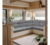 KYJSW Printed Sofa Seat Cushion Cover, Stretch Non Slip RV Dinette Cushion Covers With 2 Straps, For Couch/Caravan/Camper/Car/Bench (Grey-Flower,W 165-200cm, D 65-95cm)