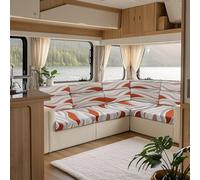 KYJSW Printed Sofa Seat Cushion Cover, Stretch Non Slip RV Dinette Cushion Covers With 2 Straps, For Couch/Caravan/Camper/Car/Bench (White-Orange,W 100-120cm, D 50-65cm)