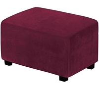 KYJSW Velvet Stretch Ottoman Covers, Stretchable Rectangular Footstool Cover, Folding Pedal Cover, Washable Living Room Furniture Protective Cover (Wine-red,Large)