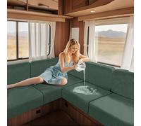KYJSW Waterproof RV Dinette Seat Cover Backrest Cover High Stretch Double Non-Slip Washable Cushion Covers for Couch Caravan Bench (Grey green,W 135-165 cm, D 65-95 cm)