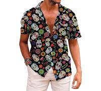 KYKU Men's Halloween Hawaiian Shirt Print Button Down Short Sleve Shirts Summer, Colourful, Medium