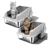 KYKY Tescat 2 Pack Stainless Steel Litter Box with Lid, XL Metal Litter Box with High Sides, Extra Large Litter Boxes for Big Cats and Multiple Cats, Leak-Proof, Rust-Proof, Non-Sticky and Easy Clean