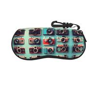 Kylaer Retro Cool Camera Collection Print Glasses Case,Portable Soft Protective Shell Neoprene Zipper Sunglasses Bag, Black, One size