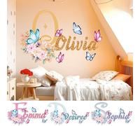 Kyle Cornhole Custom Name & Initial Letter Wall Decal - Flowers Butterfly Wall Stickers for Girls Bedroom Decor - Baby Nursery Wall Decals Butterflies Decorations Gold Letters