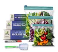 Kylex 60 Pcs Food Storage Freezer Bags, Reusable BPA Free Slider Zip Sandwich Bag with Expandable bottom, Heavy Duty Food Bags for Fruits, Veggies, Grains, Meat, Snacks -(3 Sizes)