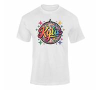 Kylie Disco Ball T Shirt 1 - Retro Rainbow or Pink Glitter Style Graphic Tee, Fun Party Top for Adults & Teens - White XXL