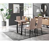 Kylo Brown Wood Effect Dining Table With Black 'U' Legs & 4 Milan Faux Leather Chairs FurnitureboxUK Beige One Size