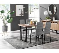 Kylo Brown Wood Effect Dining Table With Black 'U' Legs & 4 Milan Faux Leather Chairs FurnitureboxUK Grey One Size