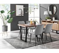 Kylo Brown Wood Effect Dining Table With Black 'U' Legs & 4 Pesaro Velvet Chairs FurnitureboxUK Grey One Size