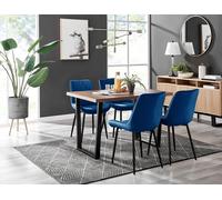 Kylo Brown Wood Effect Dining Table 4 Pesaro Black Leg Chairs - Blue