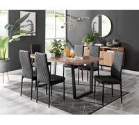 Kylo Brown Wood Effect Dining Table 6 Milan Black Leg Chairs - Black