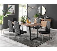 Kylo Large Brown Wood Effect Dining Table & 6 Milan Chrome Leg Faux LeatherChairs FurnitureboxUK Black One Size