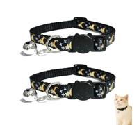 KYLOS Reflective Cat Collar, 2 Pieces Anti-choke Cat Collars with Bell and Safety Buckle, Cute Paw Print, 19-32 cm, Black Collar for Cats