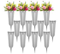 kymqlyw 12 Pcs Plastic Cemetery Vases with Spikes Memorial Flower Vase Cemetery Grave Flower Holder Ground Vases with Stakes for Artificial Fresh Flowers Lawn Headstone Graveside Decoration (Grey)