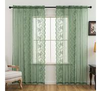 KYMRose Olive Green Sheer Lace Curtains 84 Inches Long, 2 Panels Country Rustic Flower Curtains for Living Room, Rod Pocket Privacy Scalloped Sheer Lace Panels, Olive Green 52 x 84 Inch