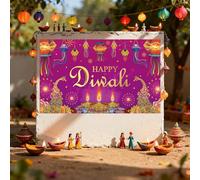 KYMY Happy Diwali Backdrop Decorations, India Festival Diwali Banner 70.9X43.3inch, Polyester Durable Festival of Lights Rangoli Photography Background for Indian Holiday Party Supplies Decor