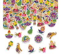KYMY Happy Diwali Confetti Decorations, 100pcs Deepavali Rangoli Colorful Paper Cards, India Festival of Lights Party Favors for Hindu Diwali Themed Table & Party Supplies