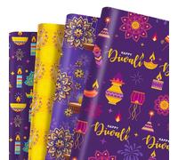 KYMY Happy Diwali Gift Wrapping Papers, 12 Sheets Deepawali Rangoli Wrapping Papers, India Festival of Lights Art Gift Wrap Paper for Indian Festival Diwali Party Accessories Gift Wrapping