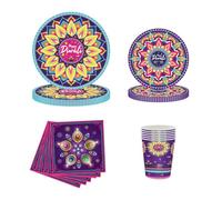KYMY Happy Diwali Table Decorations, 80pcs Disposable Diwali Festival of Lights Plates, Napkins, Cups, Deepavali Rangoli Party Dinnerware Set for India Party Kitchen Dining Decor-20 Guests