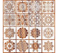 KYMY Mandala Drawing Stencils, 16 PCS Rangoli Painting Templates for India Diwali Deepavali Festival of Lights DIY Crafts, 6 x 6 Inch Mandala Stencils for Wall, Door, Furniture & Home Decorations