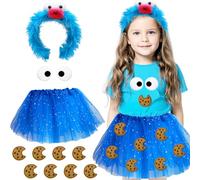 Kyndara 12Pcs World Book Day Costume for Kids, Blue Cookie Fancy Dress Up Accessories with Moster Headband Eyes Biscuits Crumb Stickers Sequin Tutu for Birthday Party Pretend Play
