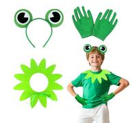 Kyndara 3Pcs Frog Costume Accessories Set for Kids, Green Pretend Play Dress Up Kit with Frog Headband Collar Gloves for Animal Theme Party World Book Day Halloween Cosplay Carnival Boys Girls