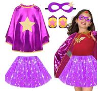 Kyndara 5Pcs Hero Costumes Kit for Girls, Heroes Capes Dress Up Set with Mask Tutu Skirt Wristbands for Kids Halloween Christmas Cosplay