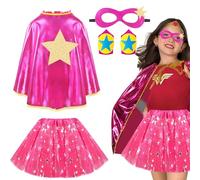Kyndara 5Pcs Hero Costumes Kit for Girls, Heroes Capes Dress Up Set with Mask Tutu Skirt Wristbands for Kids Halloween Christmas Cosplay