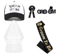 Kyndara 5Pcs Stag Do Accessories Set for Men, Groom To Be Bachelor Party Costume Kit with Hat Veil Glasses Sash Boutonniere for Wedding Shower Pre-Wedding Celebrations
