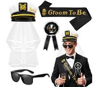 Kyndara 5Pcs Stag Do Accessories Set for Men, Groom To Be Bachelor Party Costume Kit with Hat Veil Glasses Sash Boutonniere for Wedding Shower Pre-Wedding Celebrations