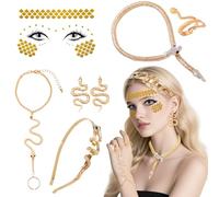 Kyndara 7Pcs Medusa Costume Accessories Set, Snake Jewelry Set with Necklace Headband Ring Earrings for Women Halloween Cosplay Carnival Night Party