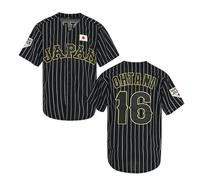 KYNKOW PARTYJERSEY Men's #16 Ohtani Hip Hop Short Sleeves Japan Baseball Jerseys White Black Stitched S-XXXL, Black, M