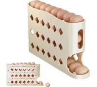 kyno 2026 Egg Holder for Fridge, Eggs Dispenser Auto Rolling, No Assembly Required Easy Access, Save Refrigerator Space, And Prevent Egg from Breaking, Large Capacity / Holds 30 Eggs (Beige)