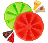 kyno Silicone Quiche Slice Moulds, 2 Pcs Silicone Baking Moulds Triangle Pizza, Safety Material, Cornbread Brownies Muffins and Soap Mould DIY Baking Tool (Red Green)