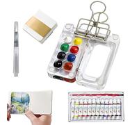 kyno Tobios Mini Watercolour Paint Set, 8 Grids Travel Kit with Foldable Wooden Palette, Sketchbook, Brush, 5 Pieces (Acrylic-8 Grids)