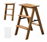 Kynorva 3 Tier Foldable Wooden Step Stool 220LBS Capacity, Anti-Slip Folding Step Ladder, 2 in 1 Multi-Purpose Storage Plant Flower Rack with Extra Non-Slip Pads for Kitchen Home Garden