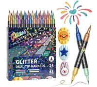 KYNTEXA 24/48/72/96 Colors Glitter Effect Brush Markers, Glitter Dual-tip Double Colours Shimmer Markers, Create Sparkling Art Smoothly 2-in-1 Quick-drying No Clog INo Bleed Through (48 Colors)